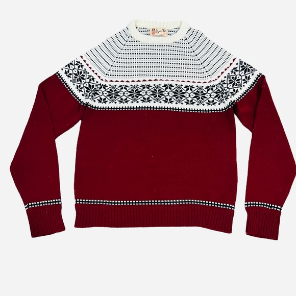 Vintage 1970 Acrylic Sigallo Red & Snowflake Pattern Knitted Sweater Size XL - Picture 1 of 8